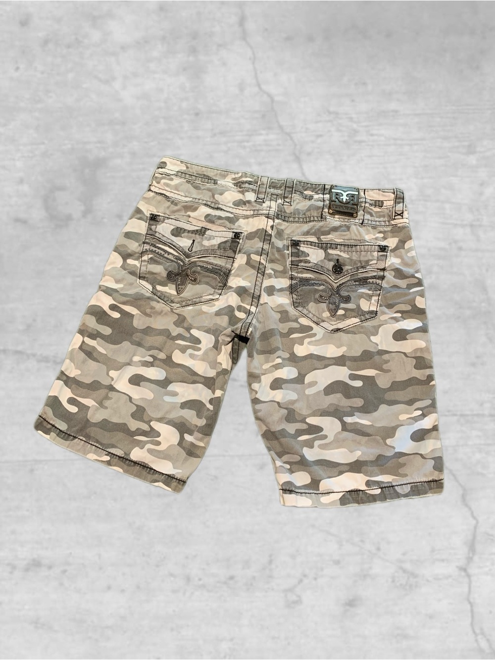 Rock Revival Camo Cargo Shorts – Cotton Canvas, Cargo Pockets, Button Closure